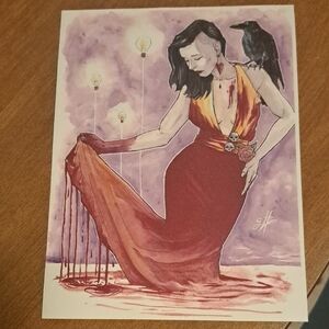 Woman and Raven Watercolor Art Print, 6 X 8